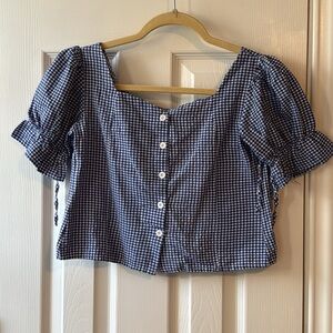 Blue Gingham Puff Sleeve Blouse